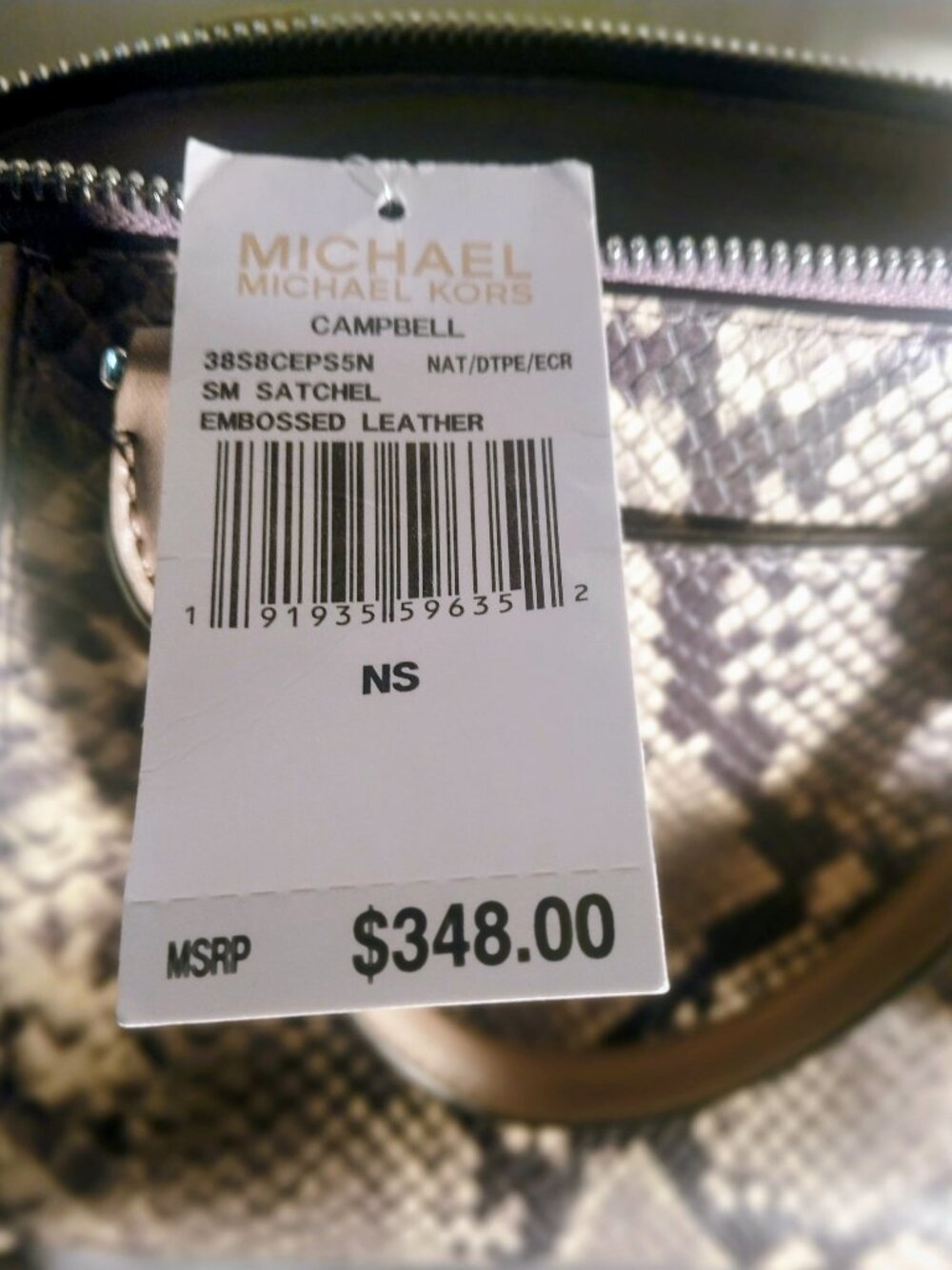 NWT Michael Kors Campbell Python-Embossed Small Leather Satchel 11X9X4 - Picture 8 of 13